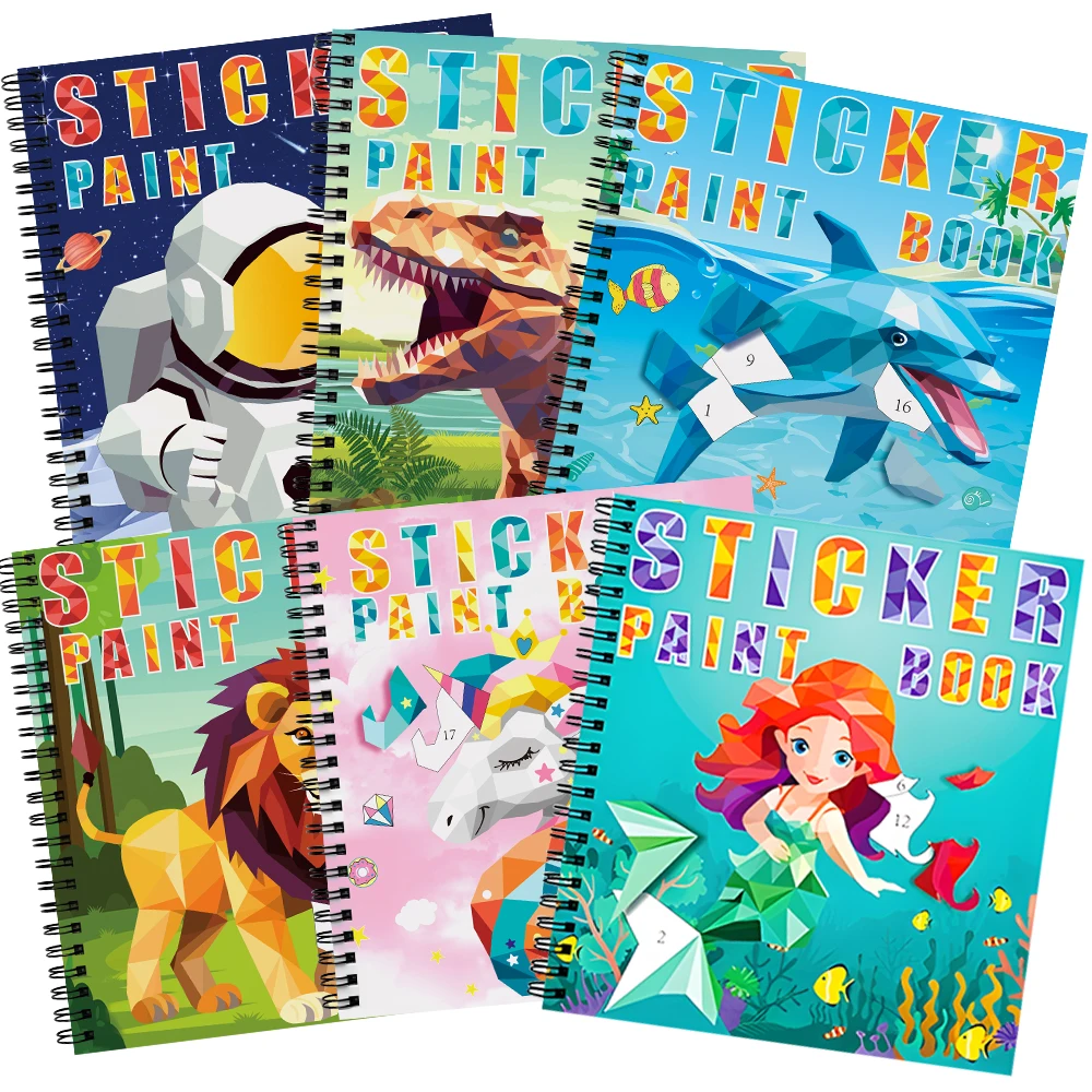 

1-4PCS Montessori Paint by Sticker For Kids Aged 3-10 Stickers Book By Number For Toddlers Brain Creative Games Educational Toy