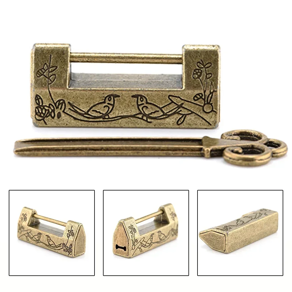 Chinese Old Style Lock With Key Retro Bronze Padlock Zinc Alloy Decorative Small Lock Head For Wooden Box Jewelry Storage Box