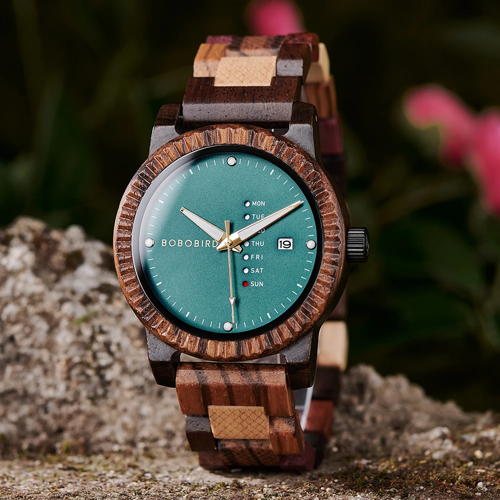 

BOBO BIRD Wooden Watch for Men Japanese Quartz Movement Calendar & Week Display Natural Eco-friendly Fashion Gift Box