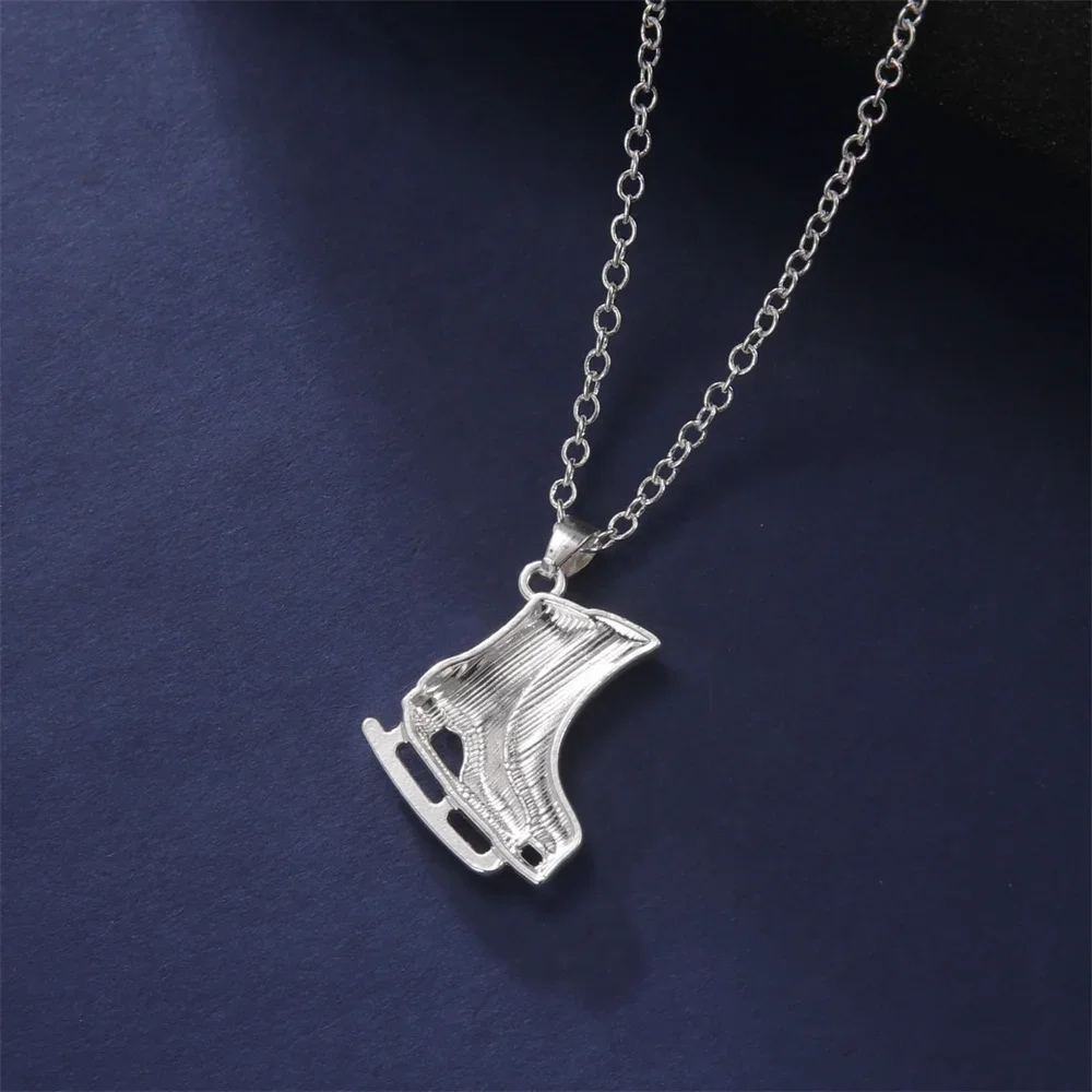 CZ Ice Skate Shoe Pendant Necklace for Woman Girls White Crystal Skating Shoes Sport Necklaces for Men Jewelry Christams Gift