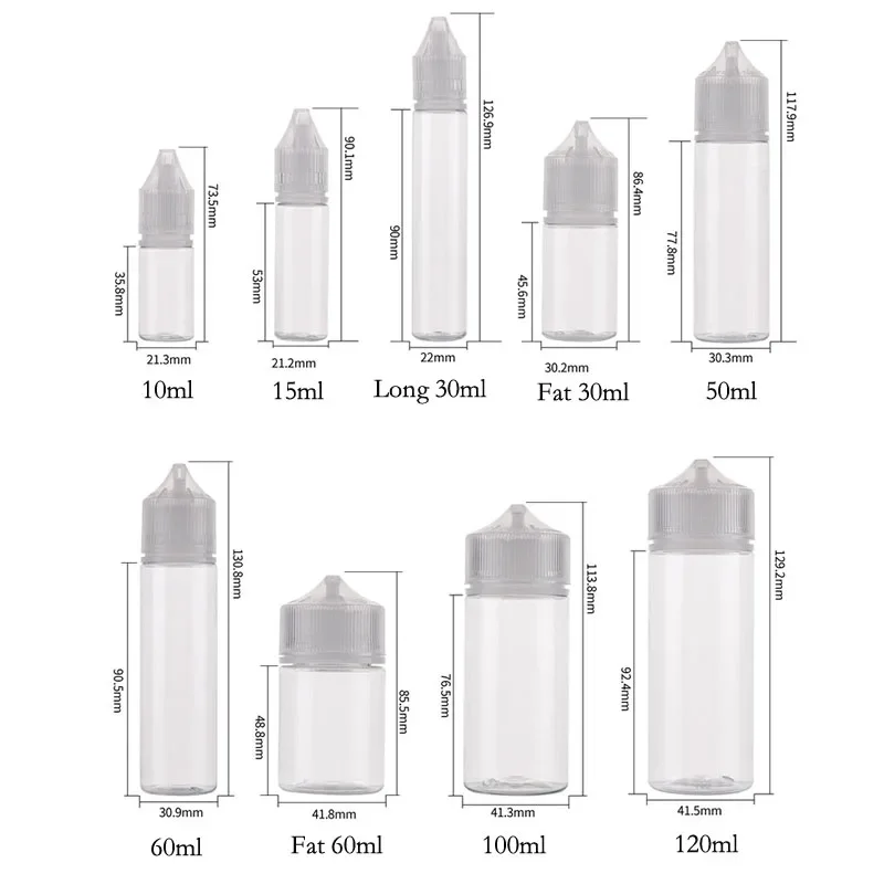 10Pcs 10ml/15ml/30ml/60ml/100ml/120ml Clear Plastic Empty Dropper Bottles E Liquid Drop Bottle Long Tip Cap Vape Oil Containers