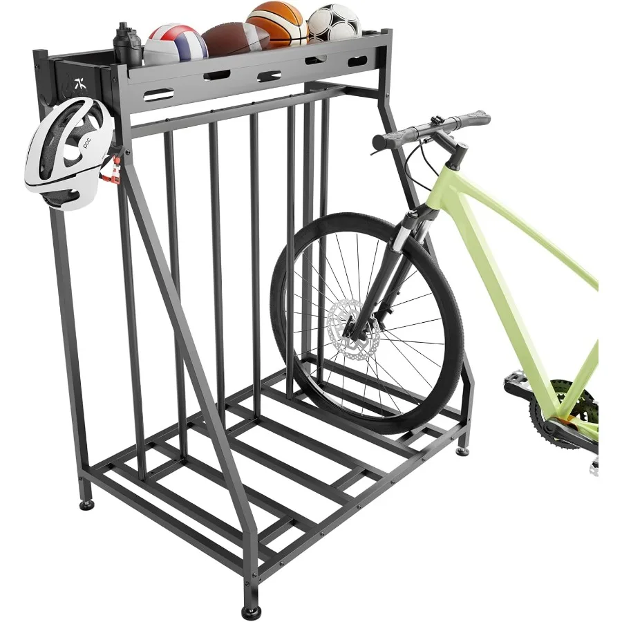 

3 Bike Stand Steady Bike Rack Garage with Baskets Storage Indoor Bike Storage Rack Metal Floor Bicycle Station for Parking Suit