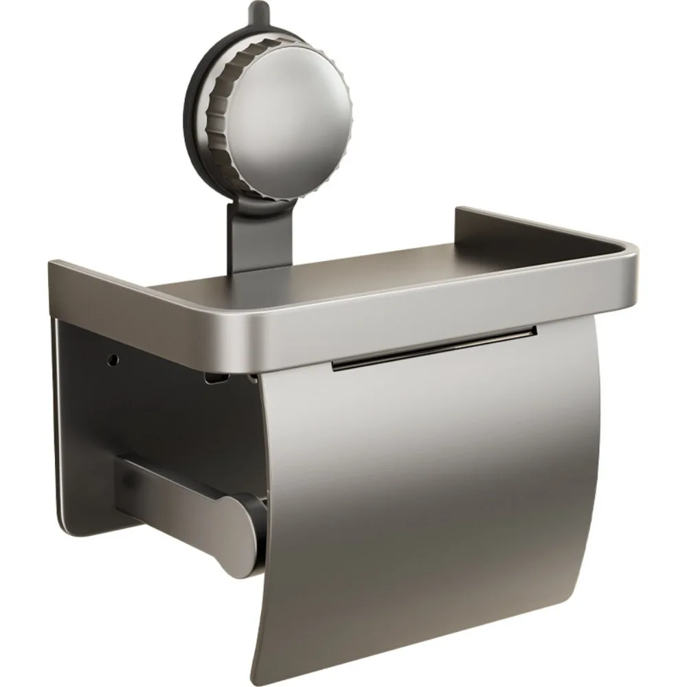 

Suction Cup Toilet Tissue Box Punch-Free Wall-Mounted Toilet Roll Paper Storage Rack Save Space Aluminum Bathroom Paper Holder