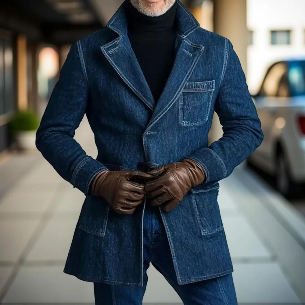 

Мужской джинсовый костюм: однобортный пиджак с лацканами, приталенный, повседневный, модный стиль, мужской костюм-двойка (пиджак и брюки), элегантный блейзер