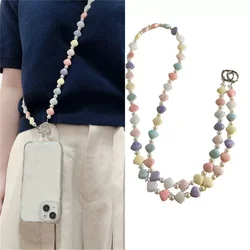 Y2k Korea Cute Color Shell Bead Oblique Span Chain Phone Bracelet Strap Charm Chain Knot Cellphone Lanyard Keychain Long Lanyard