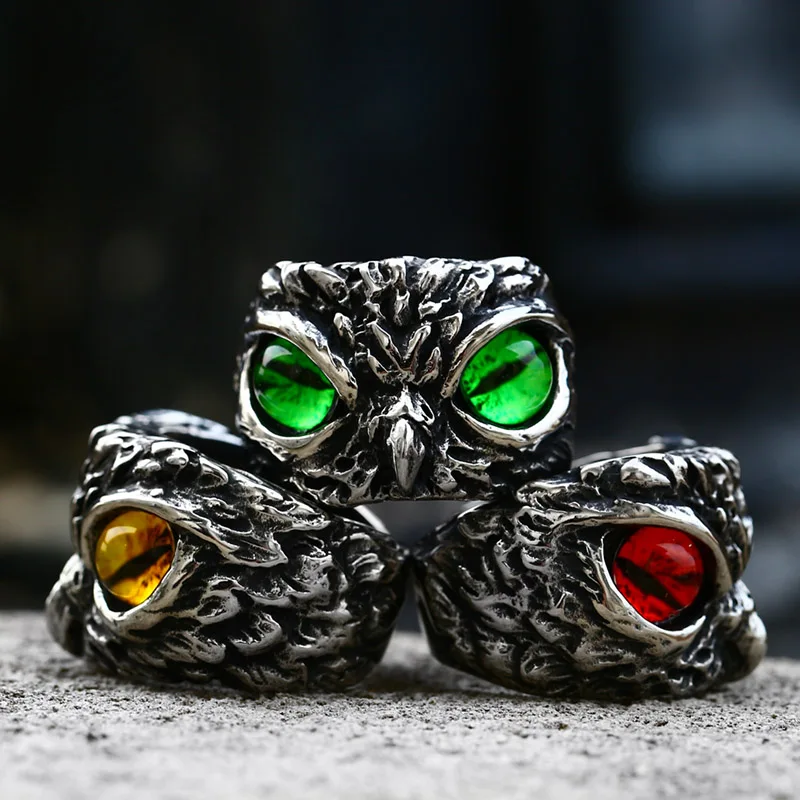 Beier 2022 New316L Stainless Steel Viking Owl Ring Multicolor Eyes  With Natural Stones For Men Women Jewelry Drop shipping