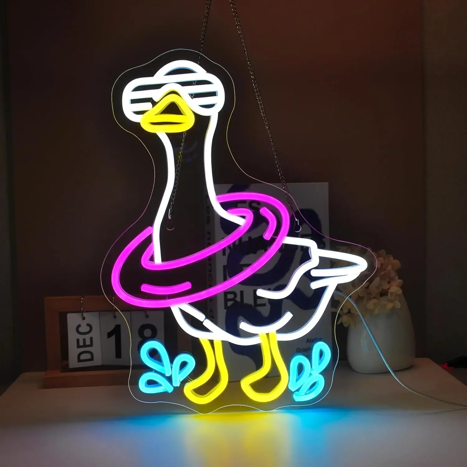 Duck Sunglasses Neon Sign LED Wall Art USB Powered Acrylic Pool Float Glow Funny Summer Aesthetic Bedroom Game Bar Party Decor