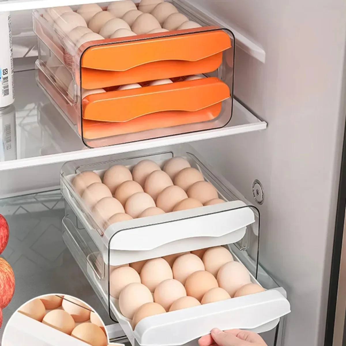 Egg Storage Box Refrigerator 2-Layer Drawer-Type Transparent Eggs Organizer Large Capacity Kitchen Anti-drop Egg Organizer Box