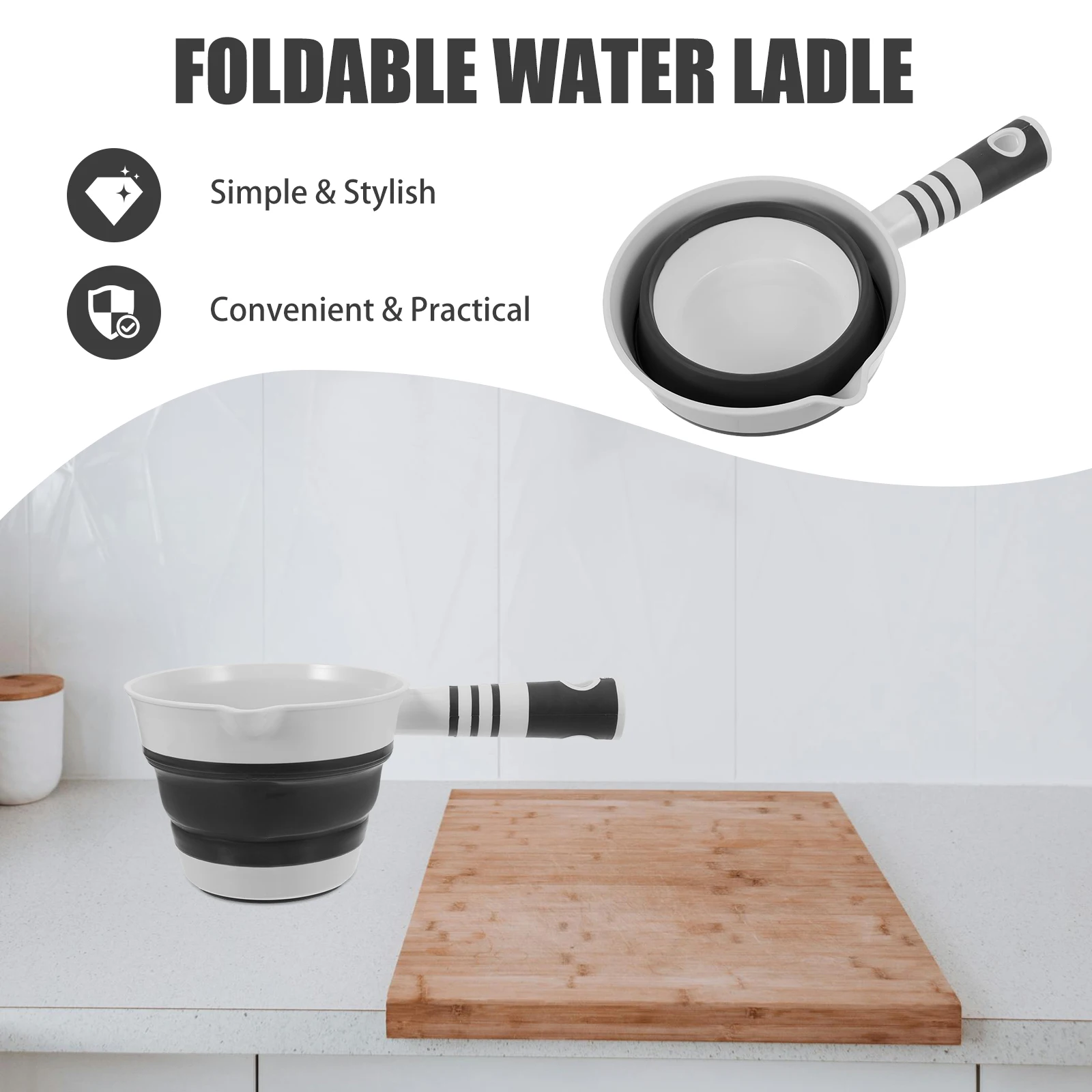 Foldable Water Scoop Kitchen Ladle Spoon Body Wash Soup Bath Plastic Hanging Practical