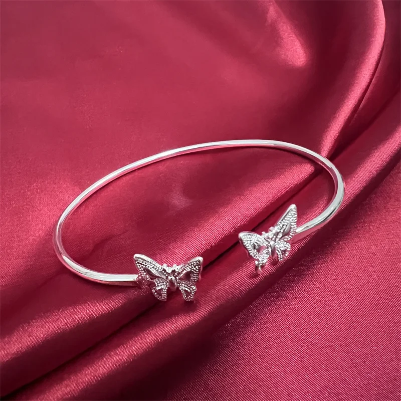 

925 Sterling Silver Butterfly Shape Open Cuff Bracelet&Bangles For Women Fashion Jewelry Wedding Gifts