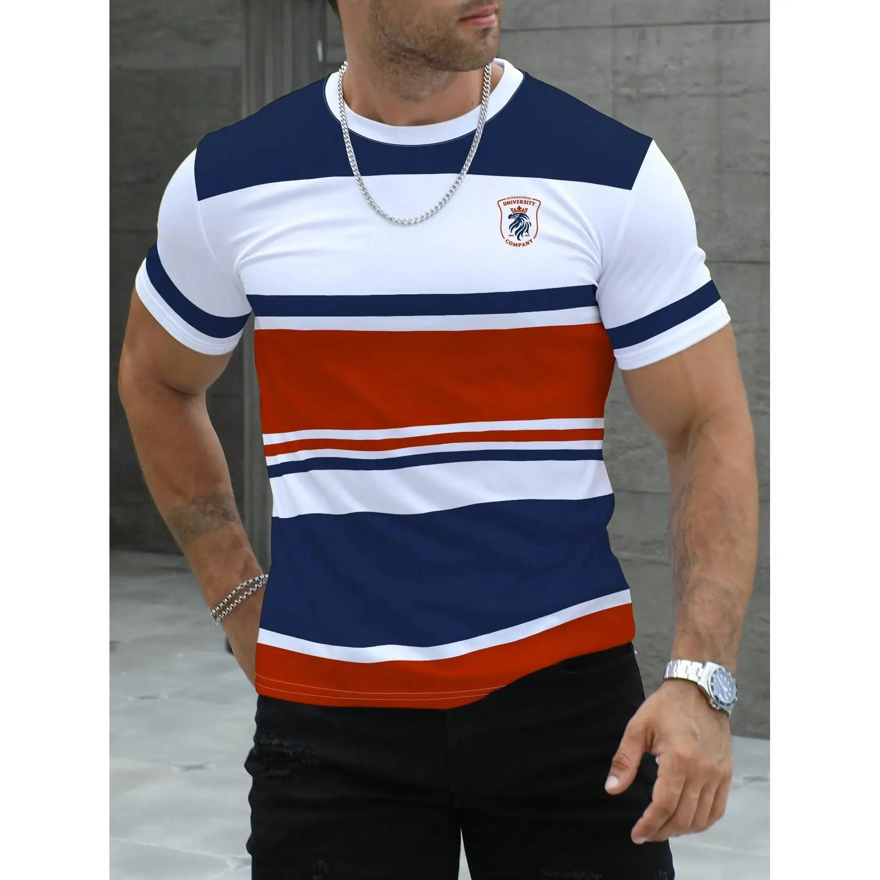 

Men's striped design pattern short sleeved T-shirt short sleeved T-shirt quick drying breathable comfortable casual street