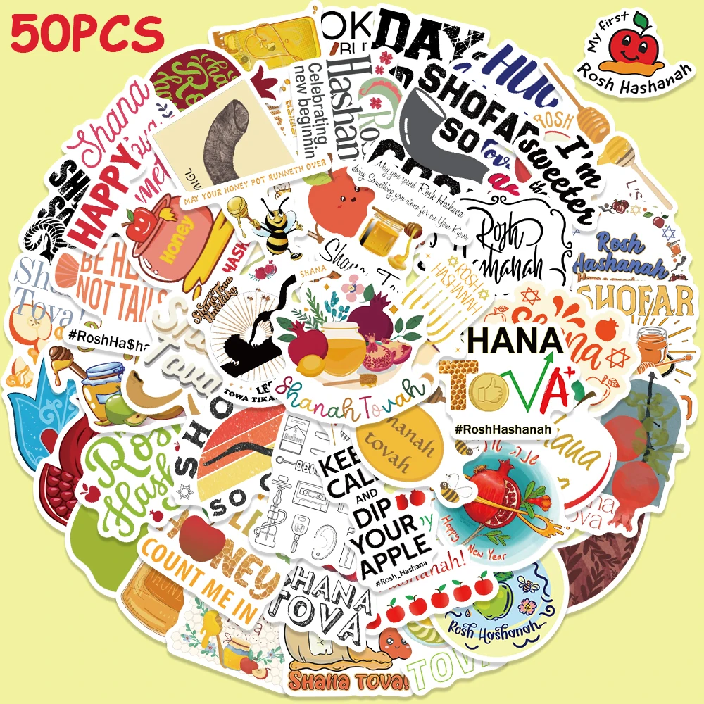 

50pcs Rosh Hashanah Stickers Funny DIY Cartoon Decals For Laptop Luggage Skateboard Notebook Refrigerator Waterproof Sticker