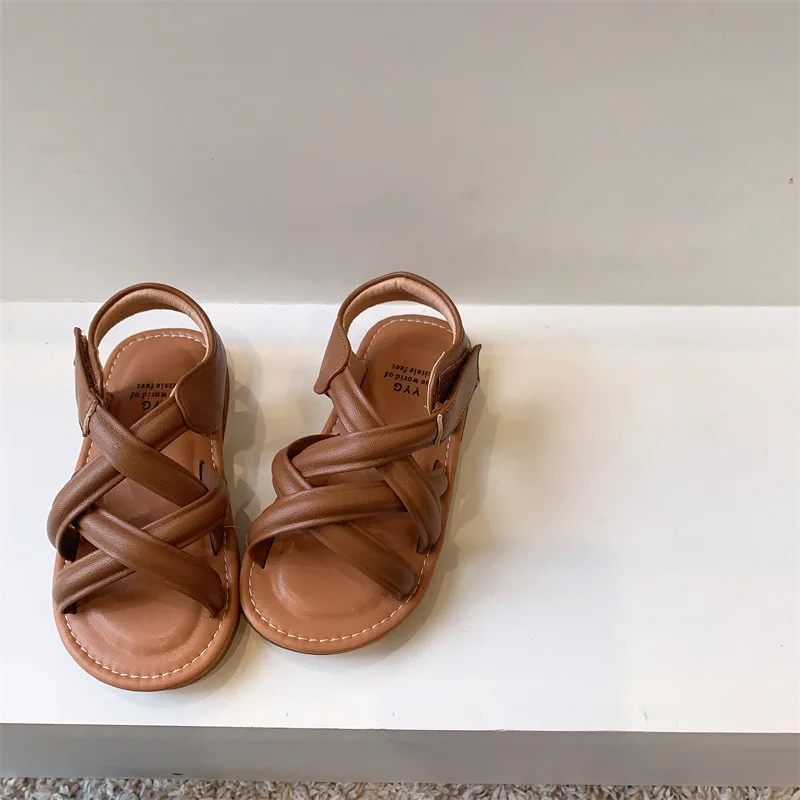 Retro Children's Shoes Summer Fashion Leather Hollow Out Soft Sole Beach Shoes Non-Slip Baby Boy Girls Roman Sandals