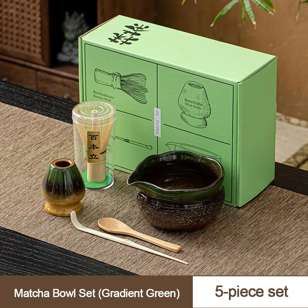 

5PCS Ceramic Bamboo Japanese Matcha Tea Set Matcha Whisk Holder Matcha Bowl Matcha Whisk Set Reusable Tea Ceremony Accessories