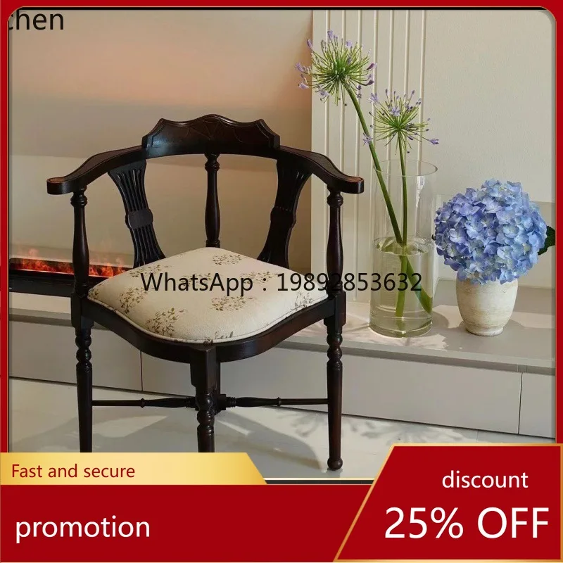 

HT Vintage Retro Solid Wood Triangle Chair for Home Dining Table, Dining Chair, Bedroom, Study, Backrest Cafe Makeup Chair