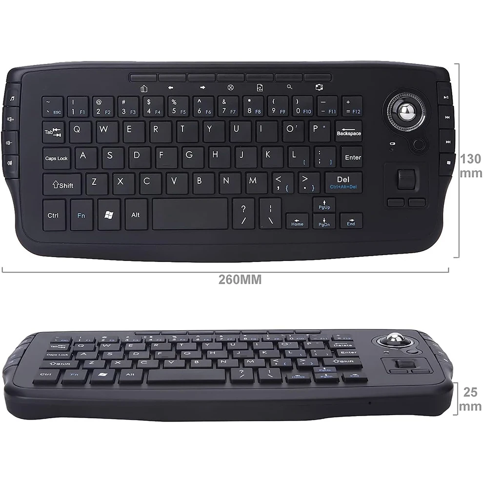 Multimedia 2.4Ghz Wireless Mini Keyboard with Trackball Mouse Scroll Wheel for PC Mac Android Tv Box, Remote Controller