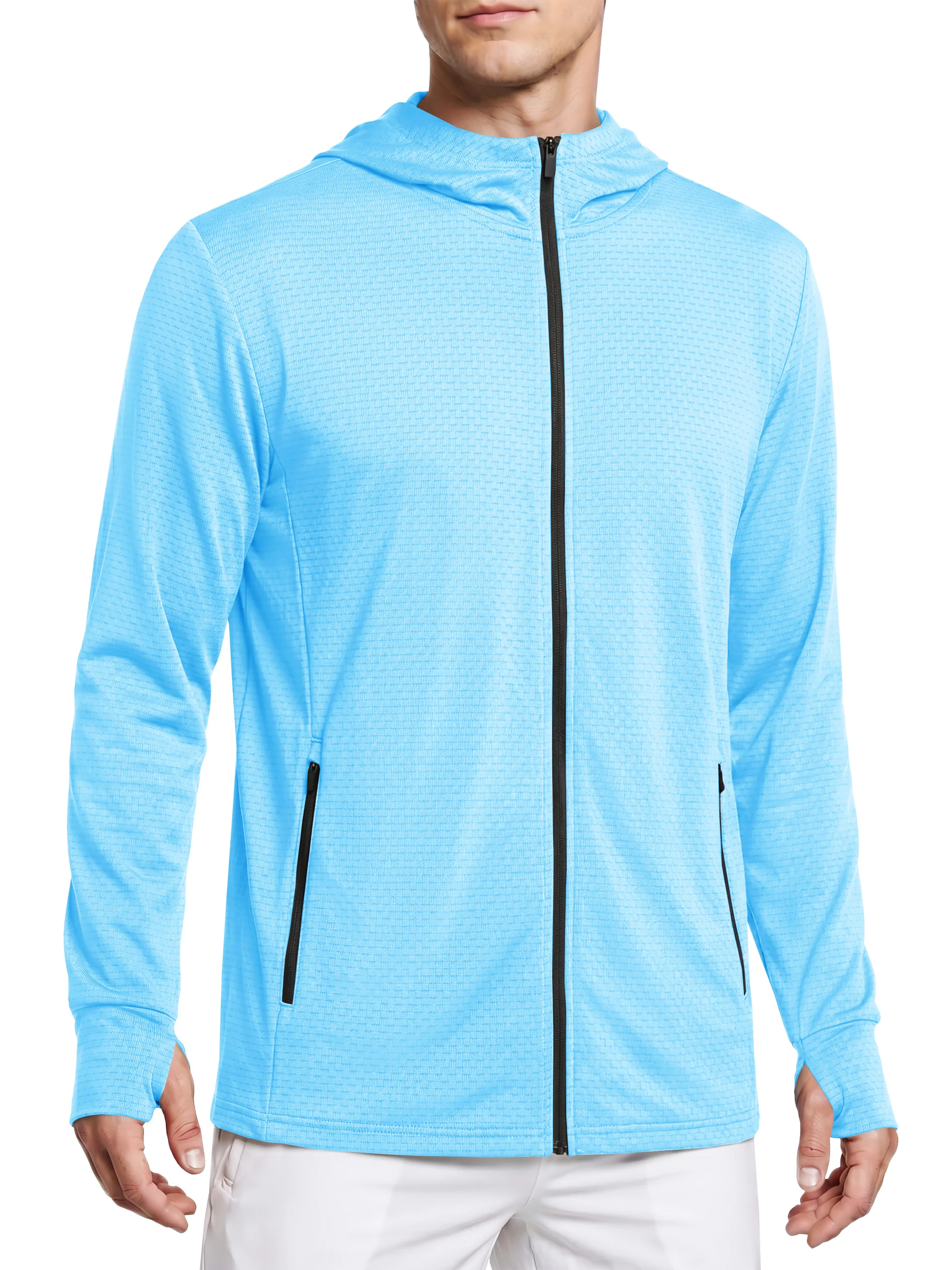 TACVASEN Men's Full Zip UPF 50+ Hooded Jacket Lightweight Sun Protection Fishing Hiking Shirt 4 Pockets Thumbholes Breathable