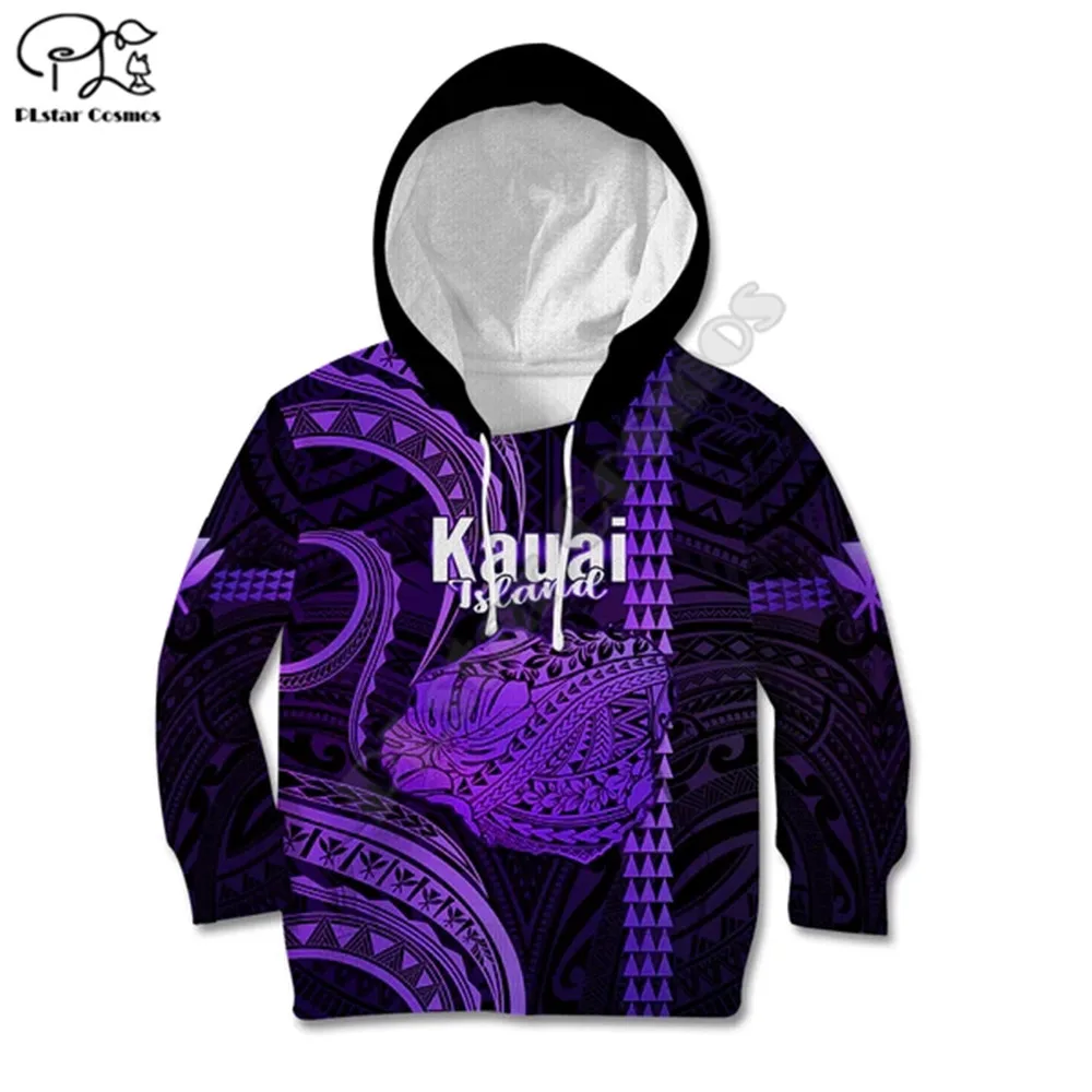 

Personalised Hawaiian Islands Kid Hoodie Kauai Map Purple Kanaka With Kakau 3d printed Hoodies kids Pullover boy For Girl