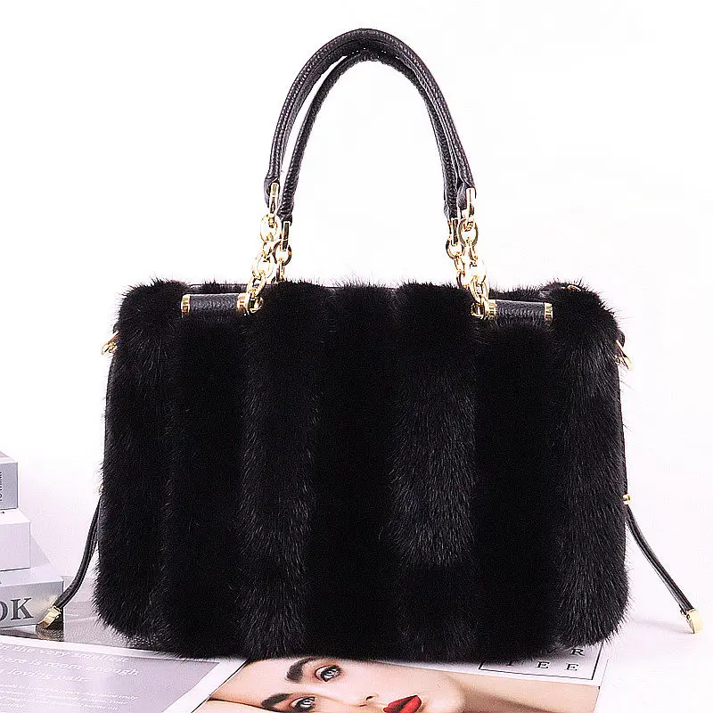 

Real Mink Fur Bags For Woman Bags Winter Luxury Handbags Tote Bag Crossbody Single Shoulder Bag Fluffy Handbag
