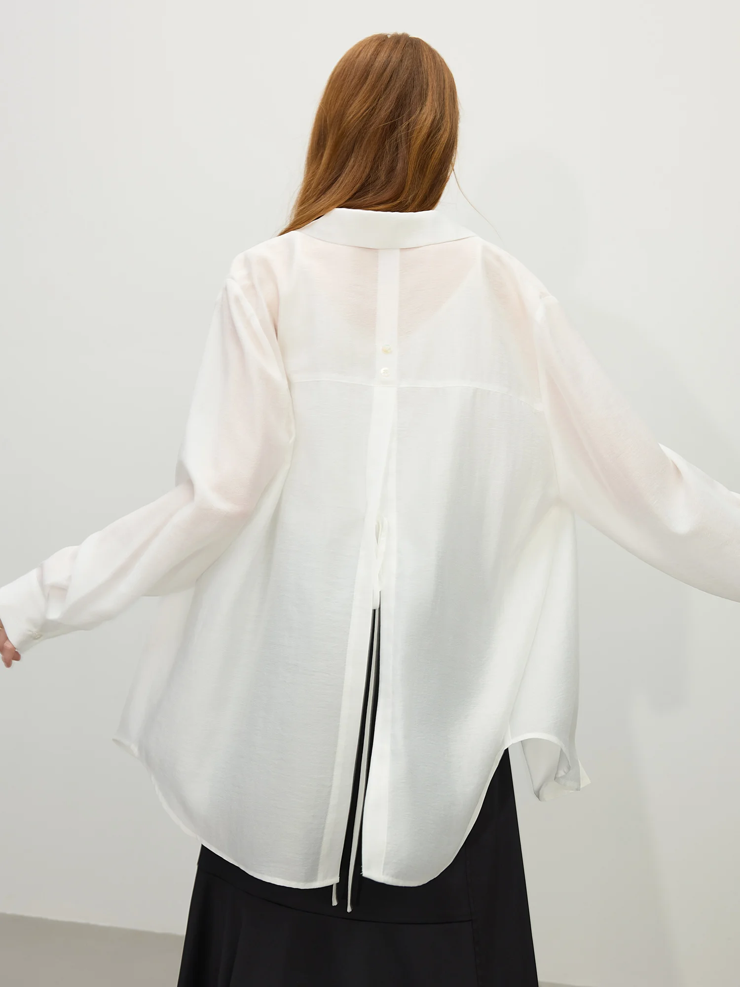 FSLE 2025 Summer Thin Shirt Acetate Sun Shirt UPF50+ Lightweight Long Sleeve Boho Cover Up with Side Slits & Hidden Snap Cuffs