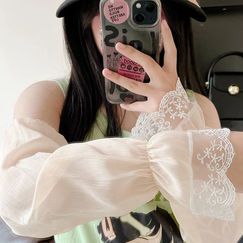 

Long Lace Hollow-Out Fingerless Gloves Sun Protection Sleeves UV Loose Thin Cycling Sexy Accessories Black Bare Finger Gloves