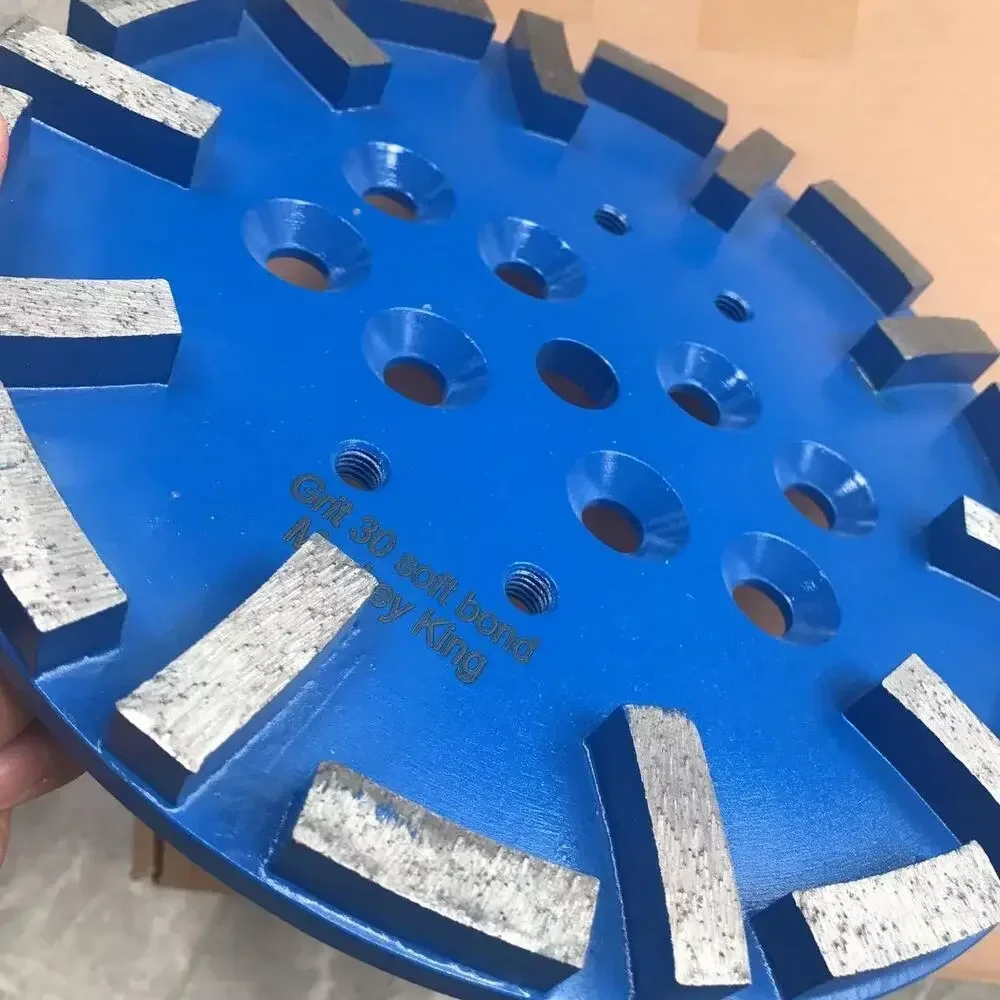 Herramientas de placa de disco de molienda de diamante para hormigón, grano 30, Unión suave, 250mm, 20 segmentos, 12mm de espesor