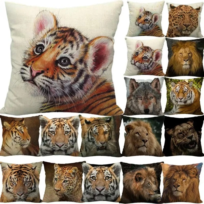 

Tiger bear animal print sofa cushion cover pillowcase home decoration party car bedding
