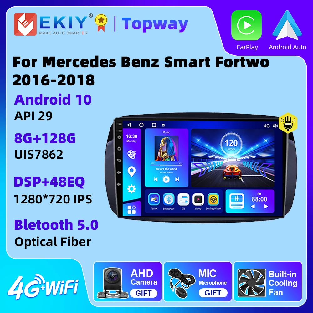 EKIY Android 10 6G 128G Autoradio Car Radio For Mercedes Benz Smart Fortwo 3 C453 A453 W453 2014-2020 4G WIFI Navigation