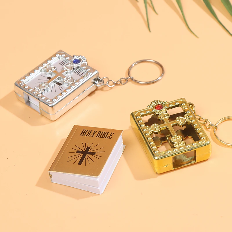 Mini heilige Bibel Schlüssel bund echtes Papier kann religiöse christliche Kreuz Schlüssel ringe Halter Auto Schlüssel anhänger Mode Geschenke Schmuck lesen