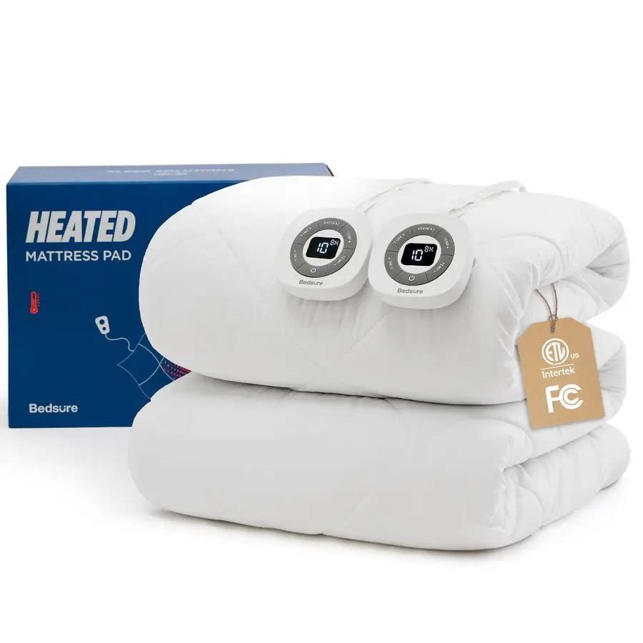 

Heated Mattress Pad Queen Bed Warmer with Memory amp Preheat Functions, 12Hour Auto Off amp 10 Heat Settings, Dual Controllers,