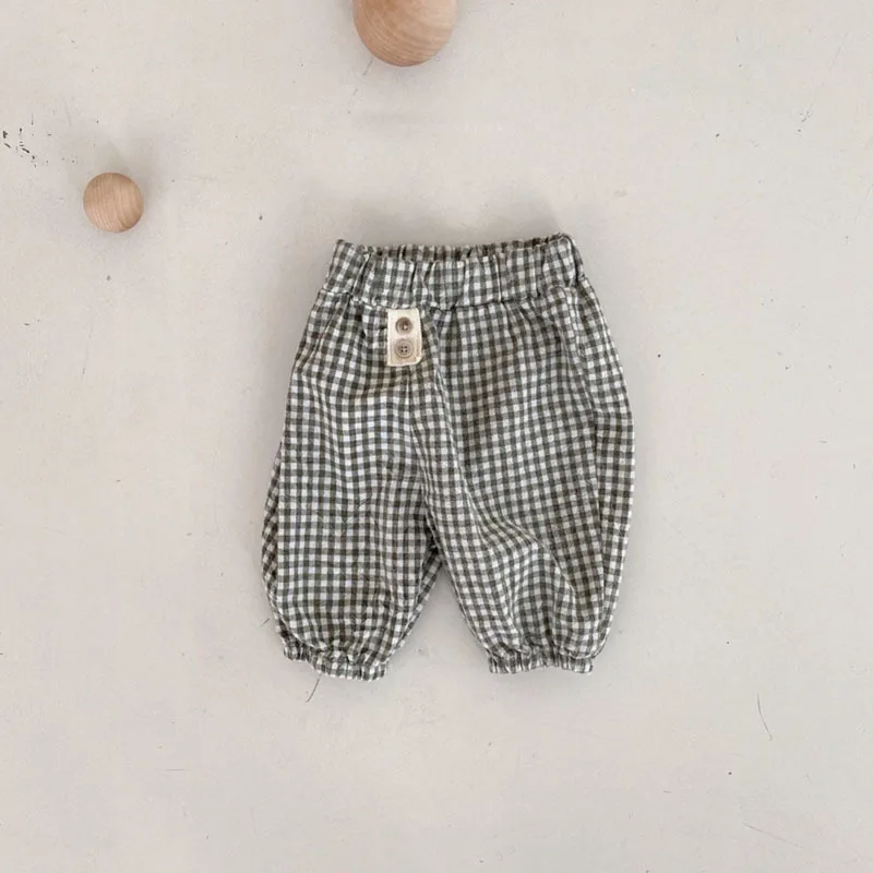 2024 Spring Summer New Baby Loose Plaid Pants Cotton Infant Boy Casual Pants Fashion Girls Harem Pants Toddler Baby Clothes