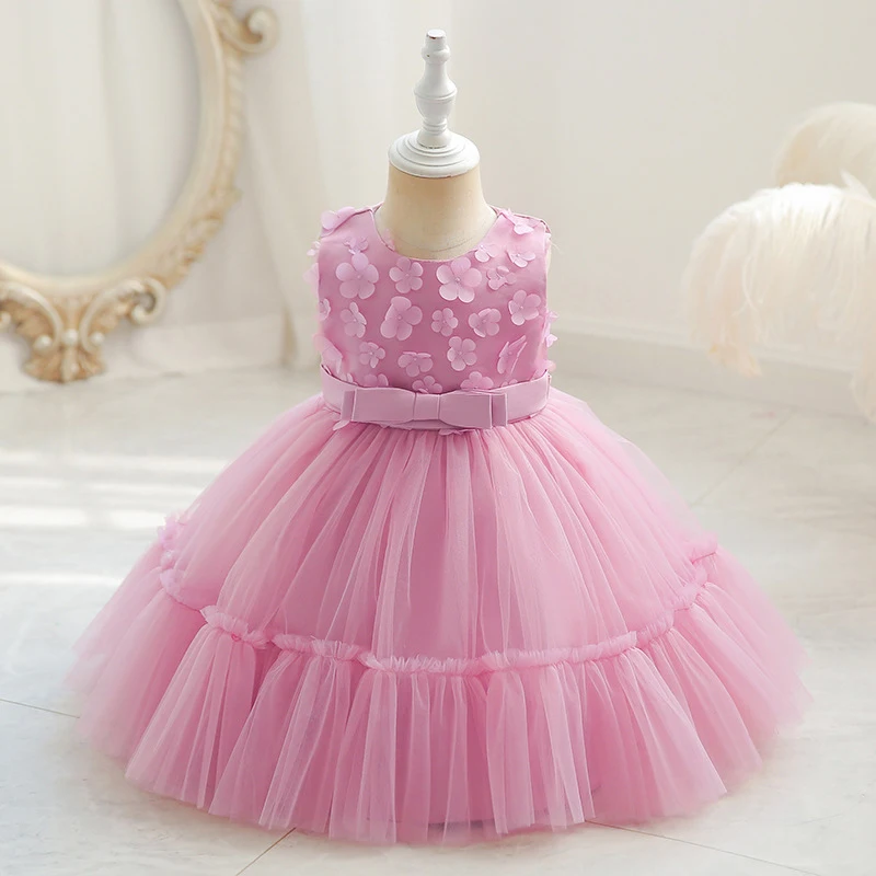 Bow Baby Girls Flower Dress Toddler 1 Yrs Birthday Princess Party Dresses for Girl Baptism Wedding Tutu Christmas Kids Clothes