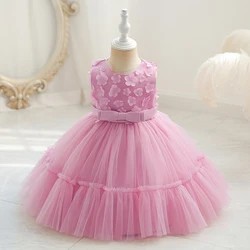 Bow Baby Girls Flower Dress Toddler 1 Yrs Birthday Princess Party Dresses for Girl Baptism Wedding Tutu Christmas Kids Clothes