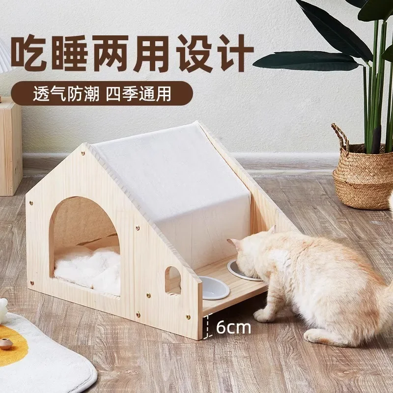 Cat Nest Four Seasons Universal Wooden Cat House, Cat Villa, Small Dog Nest, Non occupying Pet Nest, Teddy Dog House