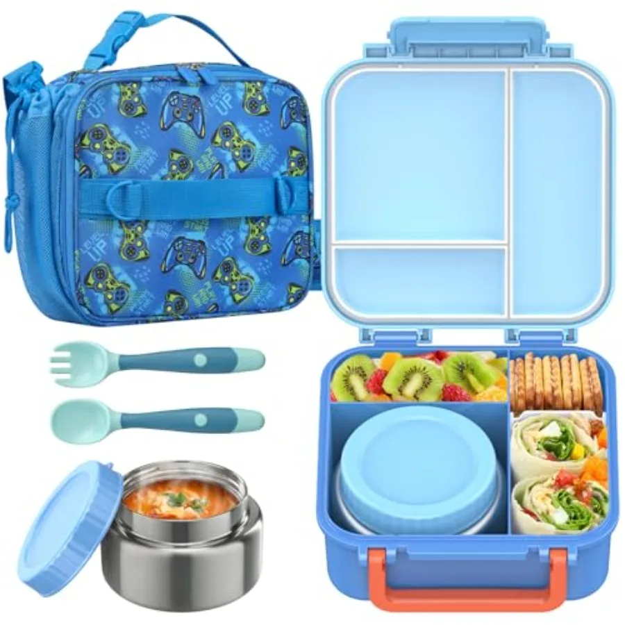 

Набор для обеда в стиле бенто с термоизолированной сумкой для супа объемом 9 унций, герметичный контейнер для еды без BPA с 3-4 отделениями.