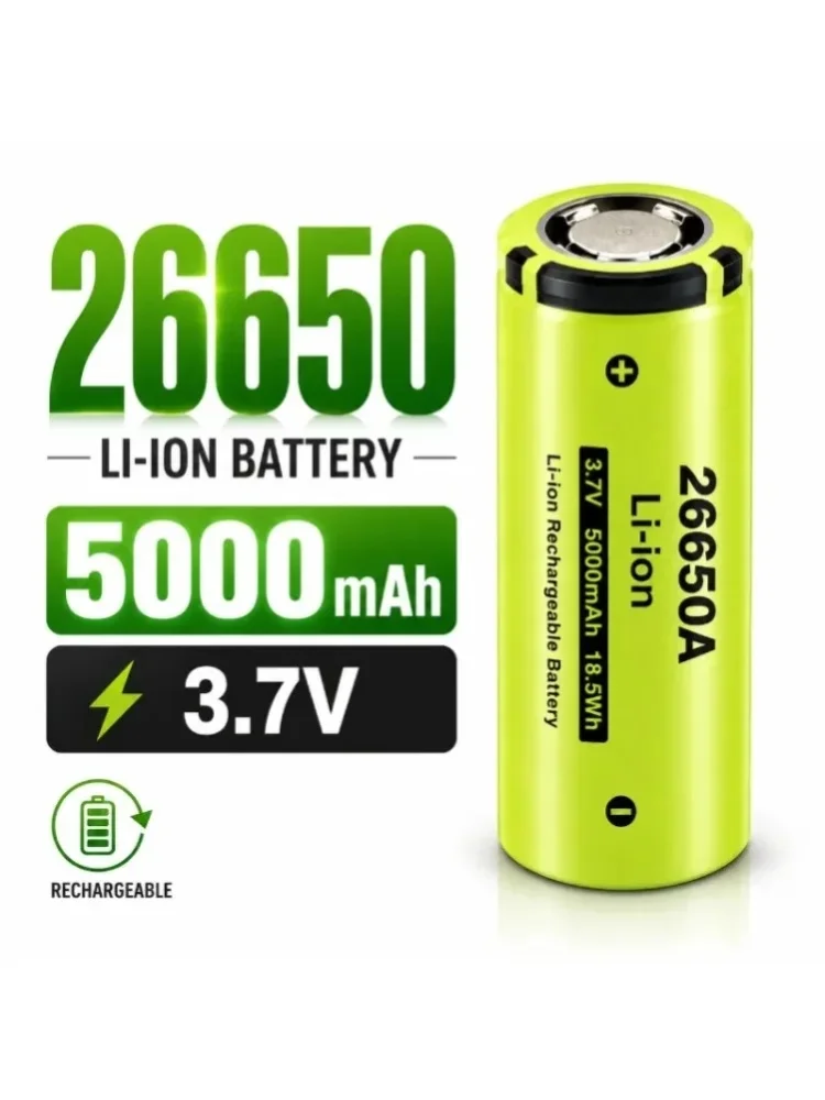 EU-Lager Schnelle Lieferung 26650 3,7V 5000mAh 5Ah Wiederaufladbare Li-Ionen-Batteriezelle für Taschenlampe, Ventilator, Solarleuchte, LED-Lampe, Spielzeug, DIY-Akkupack, Zusammenbaubarer Lithium-Akku
