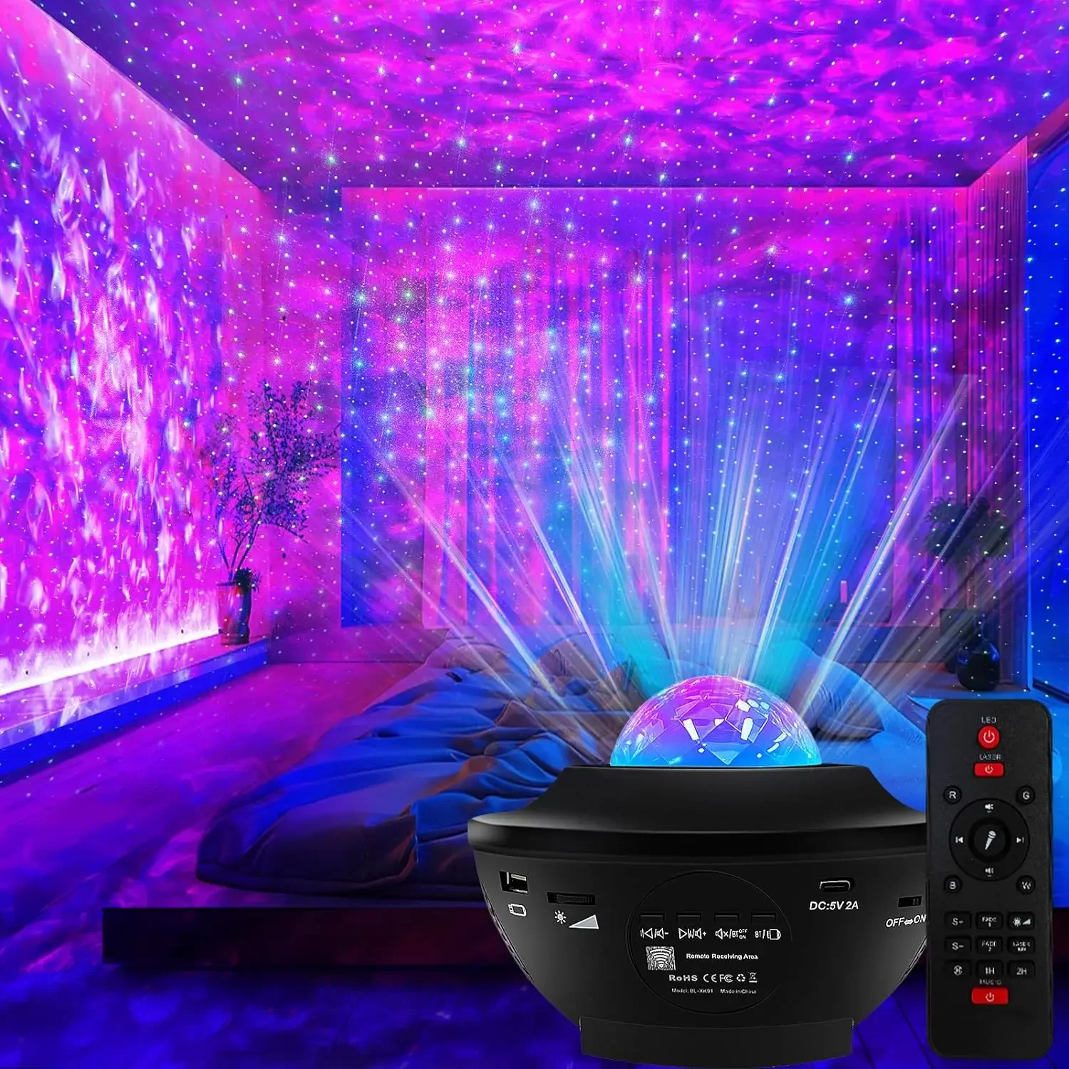 Star Projector,  Projector  Bedroom, Music Speaker Sound Activated Remote Control/Timer, Starry Night Light Projector