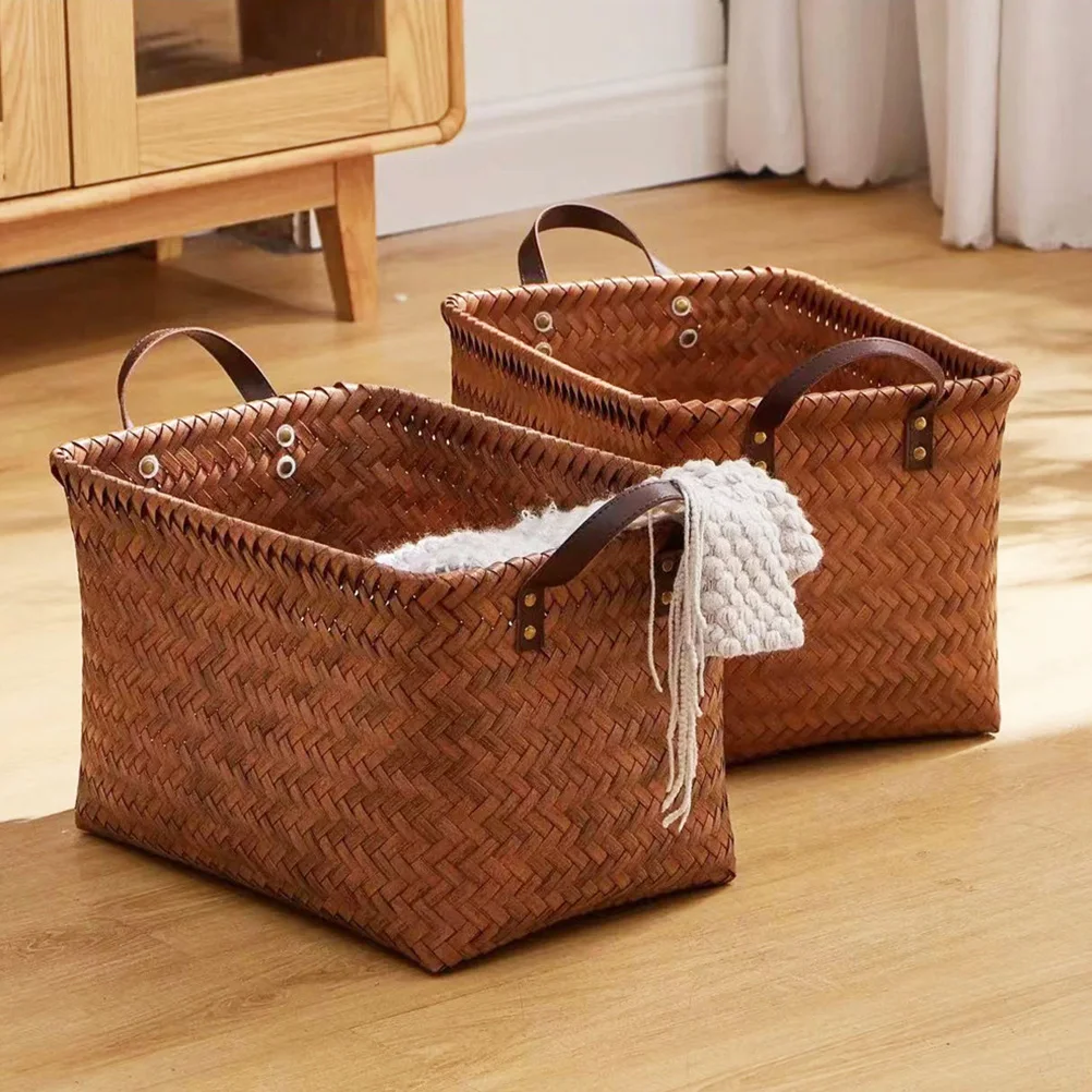 

Multipurpose Storage Basket Woven Laundry Hamper Handle PP Bins Kids Toys Clothes Bedroom Living Room Bathroom Organization
