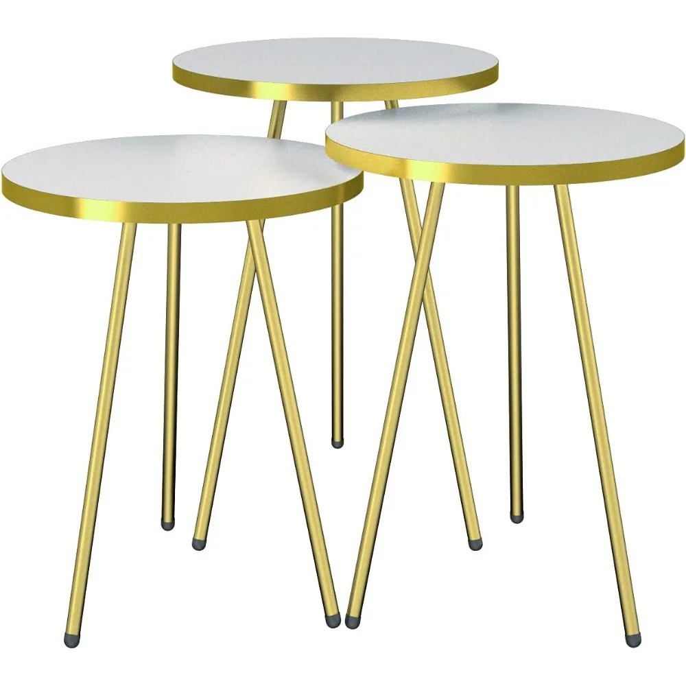 Tavoli impilabili rotondi in 3 pezzi: tavolini impilabili salvaspazio per soggiorni, camere da letto e altro ancora