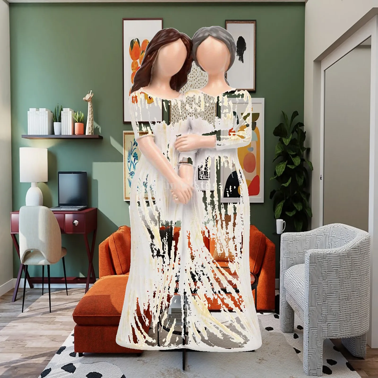 Woman Couple Figurine Abstract Sculpture for Office Desk Home Decor Elegant Resin Ornament Sentimental Statue