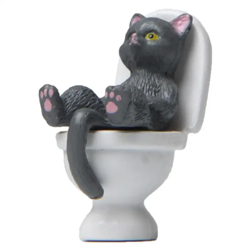 Cat Figurine Sculpture Statue Toilet Sitting Cat Figurine Cat Lover Gifts For Women Men Miniature Cat Figurines For Home Office