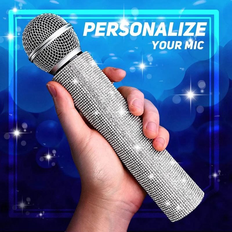 Mic Handle Cover,Sparkly Bling Rhinestones Mic Handle Sleeve For Party&TV Show,For Most Wireless Microphones