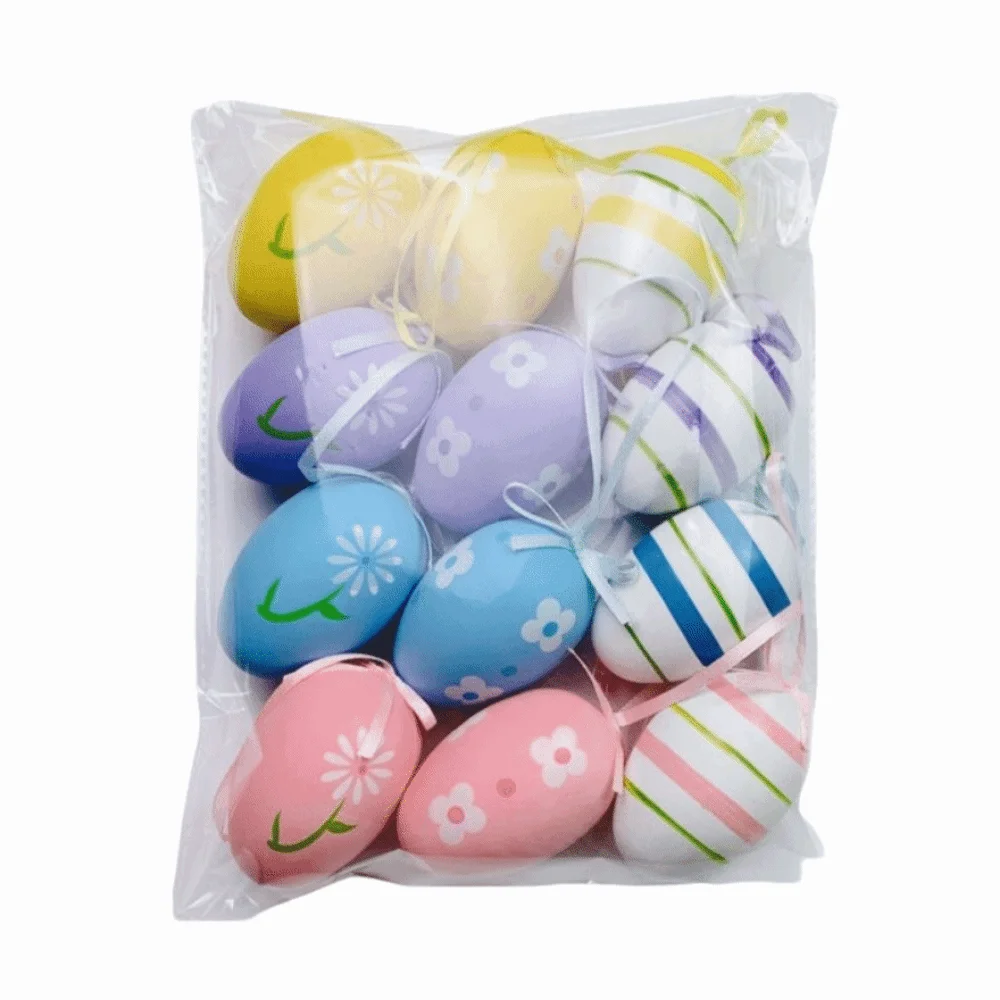 

12Pcs/Set Cartoon Easter Hand Painted Egg Easter Egg Hand Painted Artificial Egg Pendant DIY Craft Decorative Easter Decoration