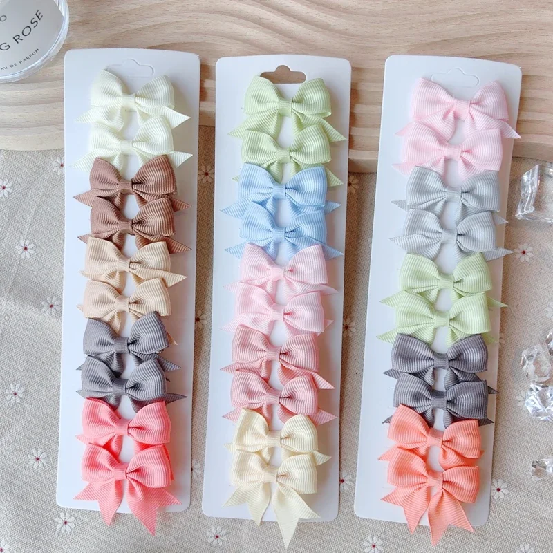 10Pcs/set Solid BB Hair Clips For Cute Girls Ribbon Bowknots Boutique Barrettes Hairpins Headwear Kids Hair Accessories Gifts