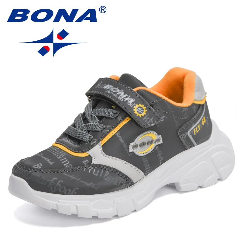 

BONA 2022 New Designers Running Sneakers Children Breathable Sport Casual Shoes Child Hook & Loop Outdoor Tennis Shoes Kids Soft