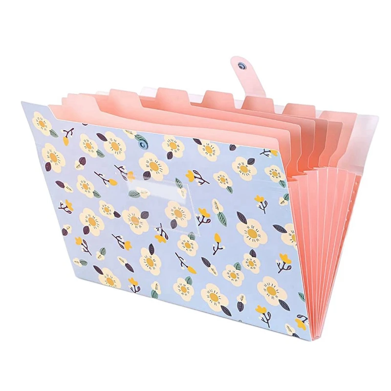 

2X Expanding File Folder Floral A4 And Letter Size Archival File Holder Organizer 8 Pockets (Blue)