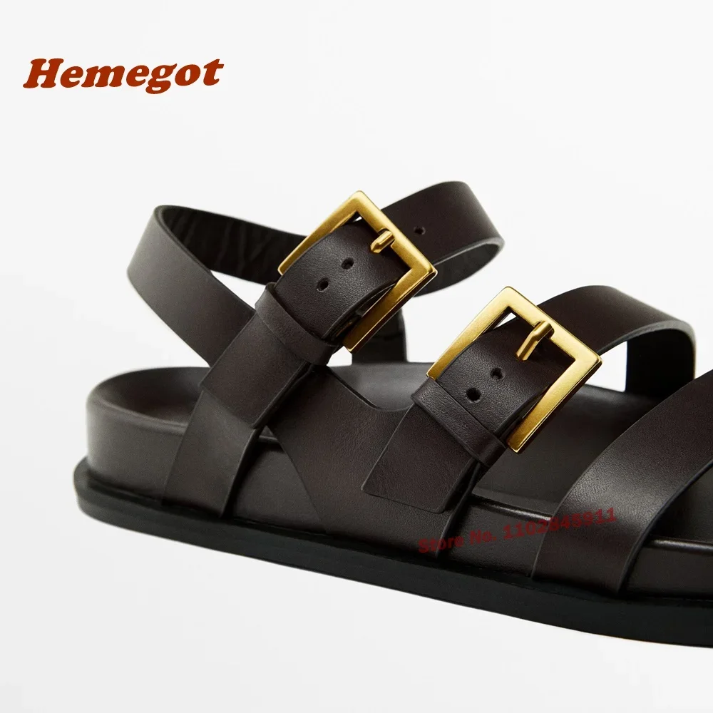 Buckle Slingback Brown Sandals Pinch Toe Flat with Casual Leather Women\'s Sandals Summer Gladiator Vacation Shoes Newest 2024