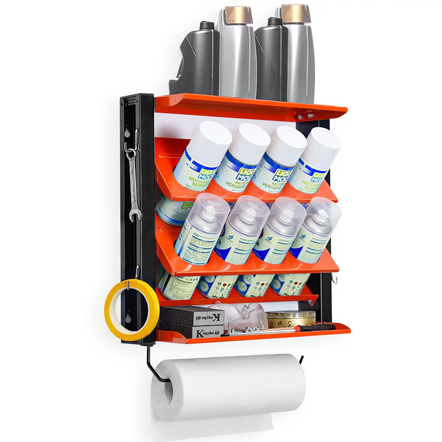 

2025 Spray Can Holder Rack With Paper Towel Holder, Steel Wall Mounted Spray Paint Can Rack, Garage Wall Mount Shelf