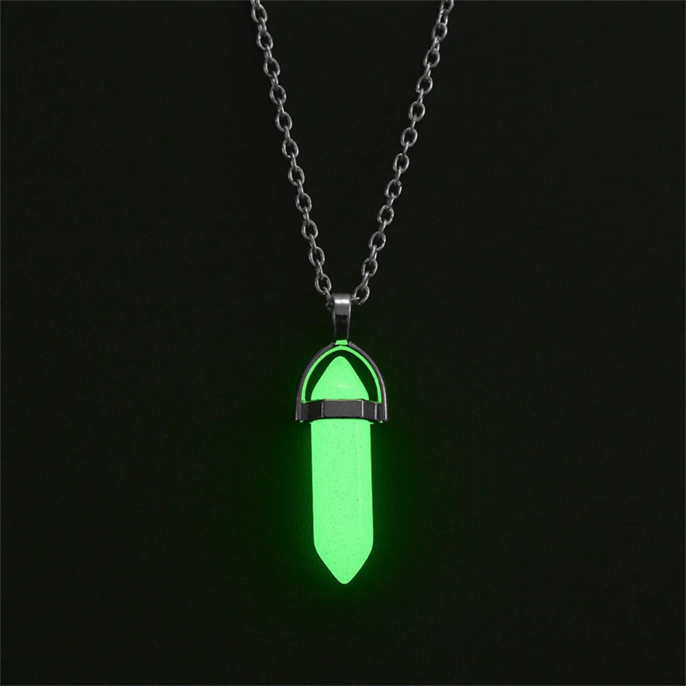 2PCS Luminous Hexagonal Column Couple Magnetic Necklace for Women Romantic Natural Stone Geometric Pendant Necklace Jewelry Gift