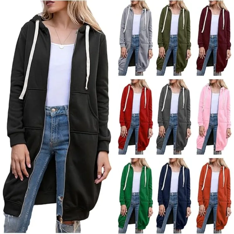 

2025 Womens Autumn Winter ThickenHoodies Parkas Loose Hooded Jackets Zipper Pocket Maxi Size Sweatshirt Sports Dresses Outwear